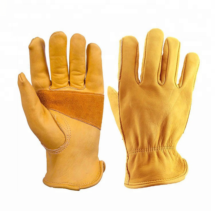 China Manufacturer Yellow Natural Cow Grain Yellow Leather Cheap Work Gloves