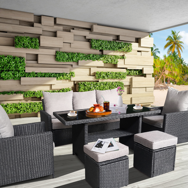 6Pcs Garden Sofa set -Rattan patio sofa & couch dining table
