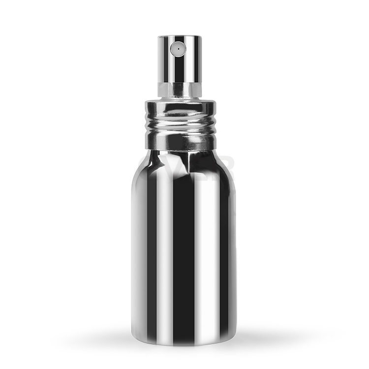 50ml vacuum metalization Aluminium Spray Bottle e nang le sefafatsi sa pompo ea silevera e benyang