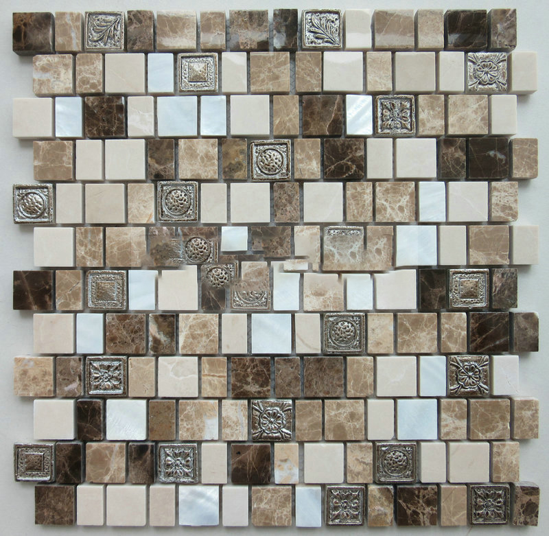 Ekhitshini ehonjisweyo yeShell yePateni yeCrystal Stone Mosaic Tile Factory enziwe ngesandla iqokobhe elenziwe ngesandla uMxube weCrystal Emperador/Perlino Bianco Ithayile yeMarble Mosaic