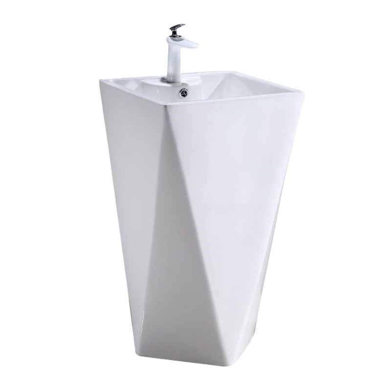 Ceramic Sink Free standing Basin diamond shape one piece pedestal hand basin for hotel
