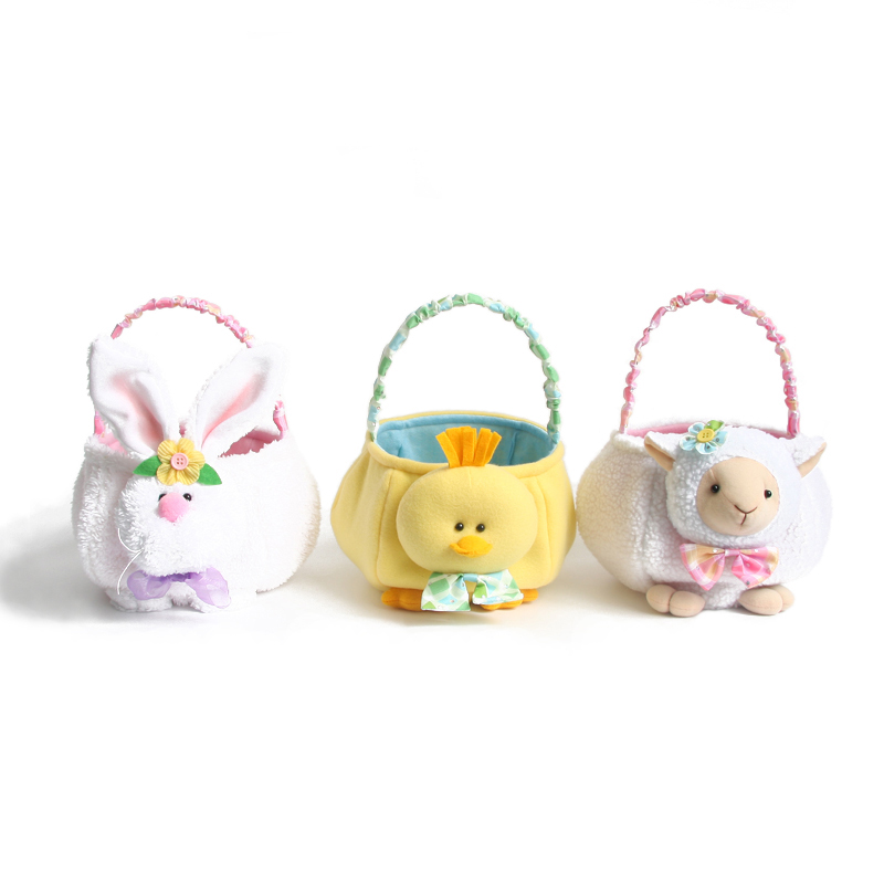 Bunny & Duck & Sheep Design Easter Basket with Handle Egg Hunt For Easter Decoration