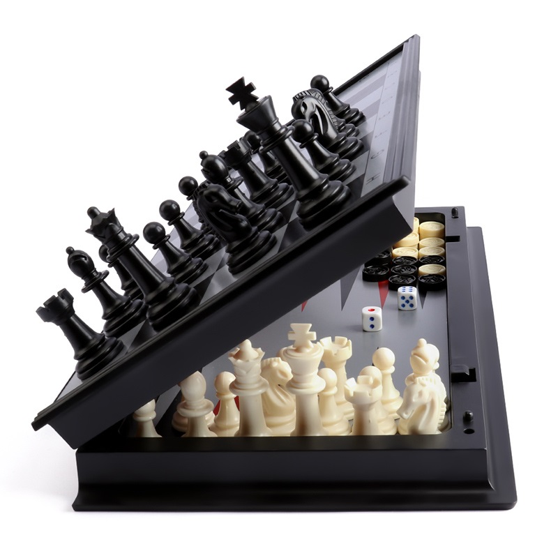 3 sa 1 nga Travel Chess Set nga adunay Folding Chess Board Mga Dulaan nga Pang-edukasyon para sa mga Bata ug Mga Hamtong 15.3″