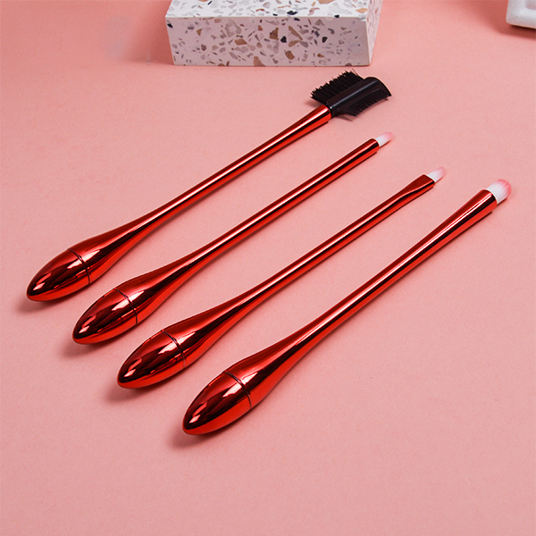 High end Red 4pcs synthetic hair plastic unique handle makeup brush set eyeshadow brush set cosmetic brushes for eye