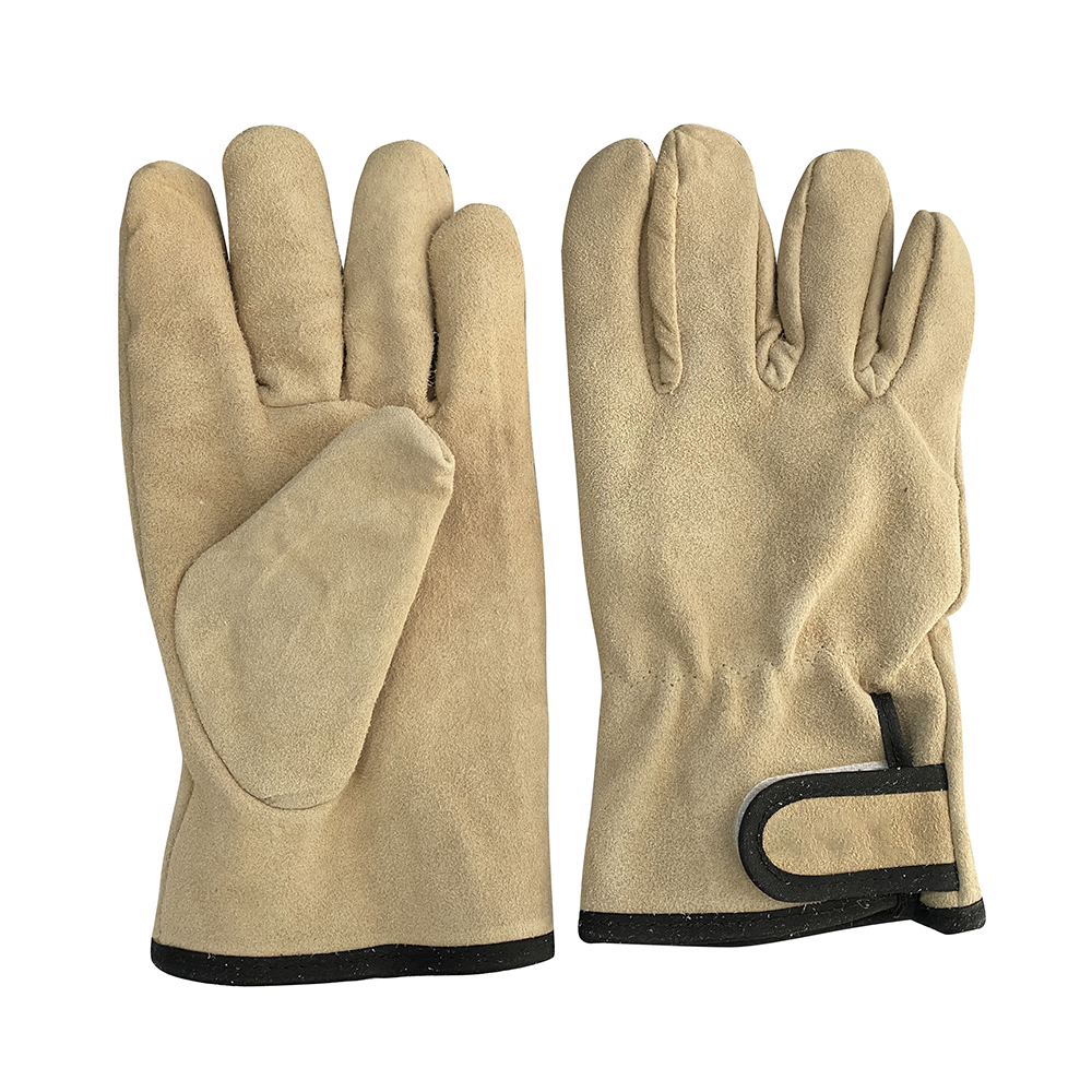 Winter Warm Windproof Grey Khaki Cow Split Leather Driver Working Glove Thicken Liner Winter Glove