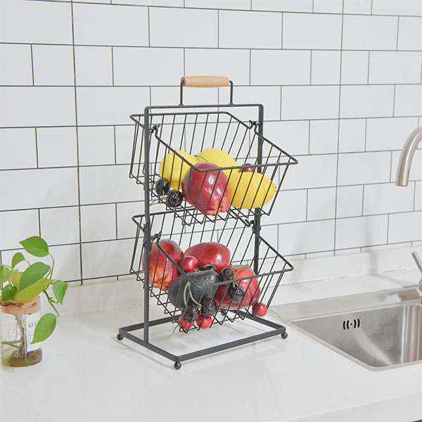 2 Tiers Black Matel Fruit Storages Basket