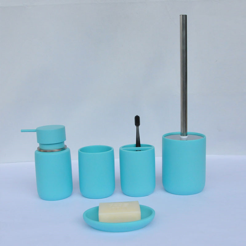 Blue Modern Design 5 Pieces Resin Bathroom Accessory Set