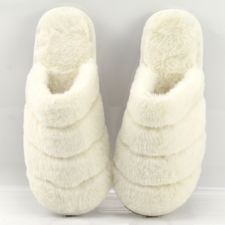 White Color Women Bride Fluffy Furry Closed Toe Slippers Logo