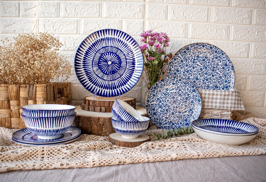 Blue and White Series Pad Stamping Dinnerware