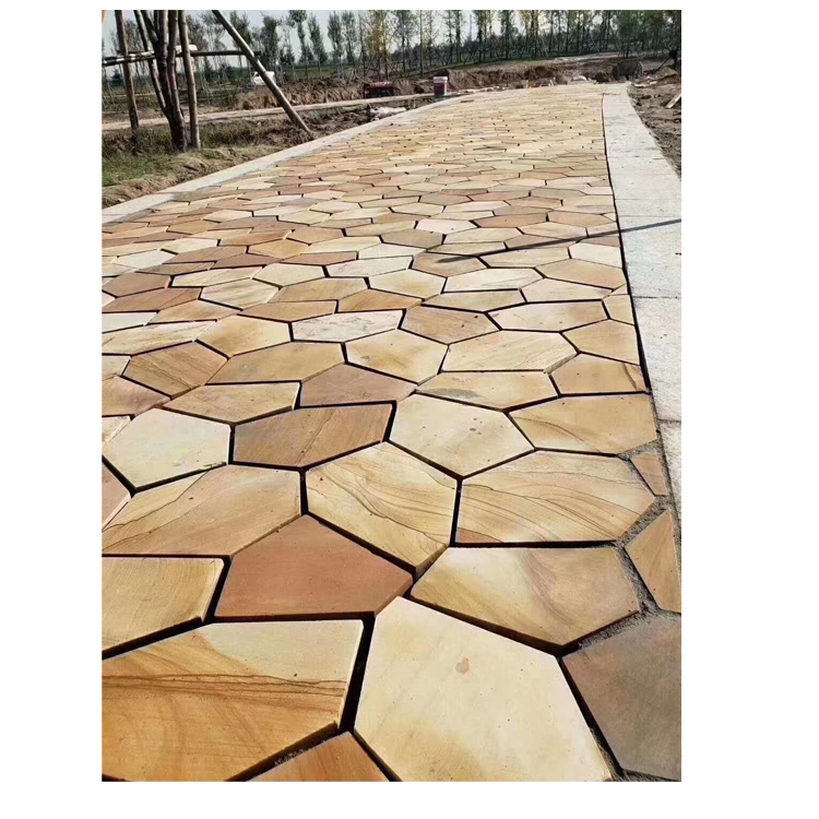 GS-SL09 yellow color slate random stone for road and street