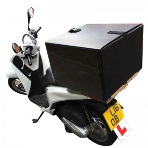 Cajas traseras de motocicleta Corflute de materiales de PP negros Caja superior de entrega de Pizza de alimentos de plástico corrugado Correx para Scooters