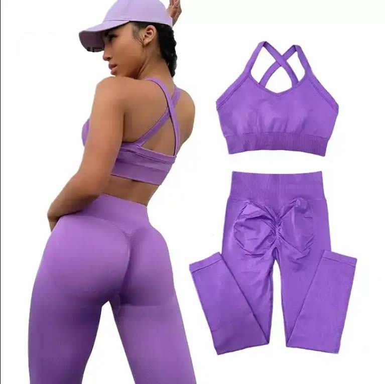 Yoga Set Gym Seamless Cross Back Half Zipper Workout 5 Piece Suit