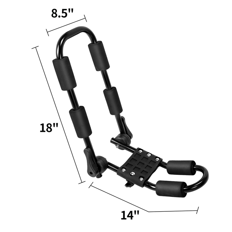 Folding J Bar Kayak Igisenge Rack 2 PCS na 4 PCS Buri Gushiraho kubuyobozi bwa Canoe Surf Board na SUP hamwe na 4 Pc Ihambiriye Imishumi