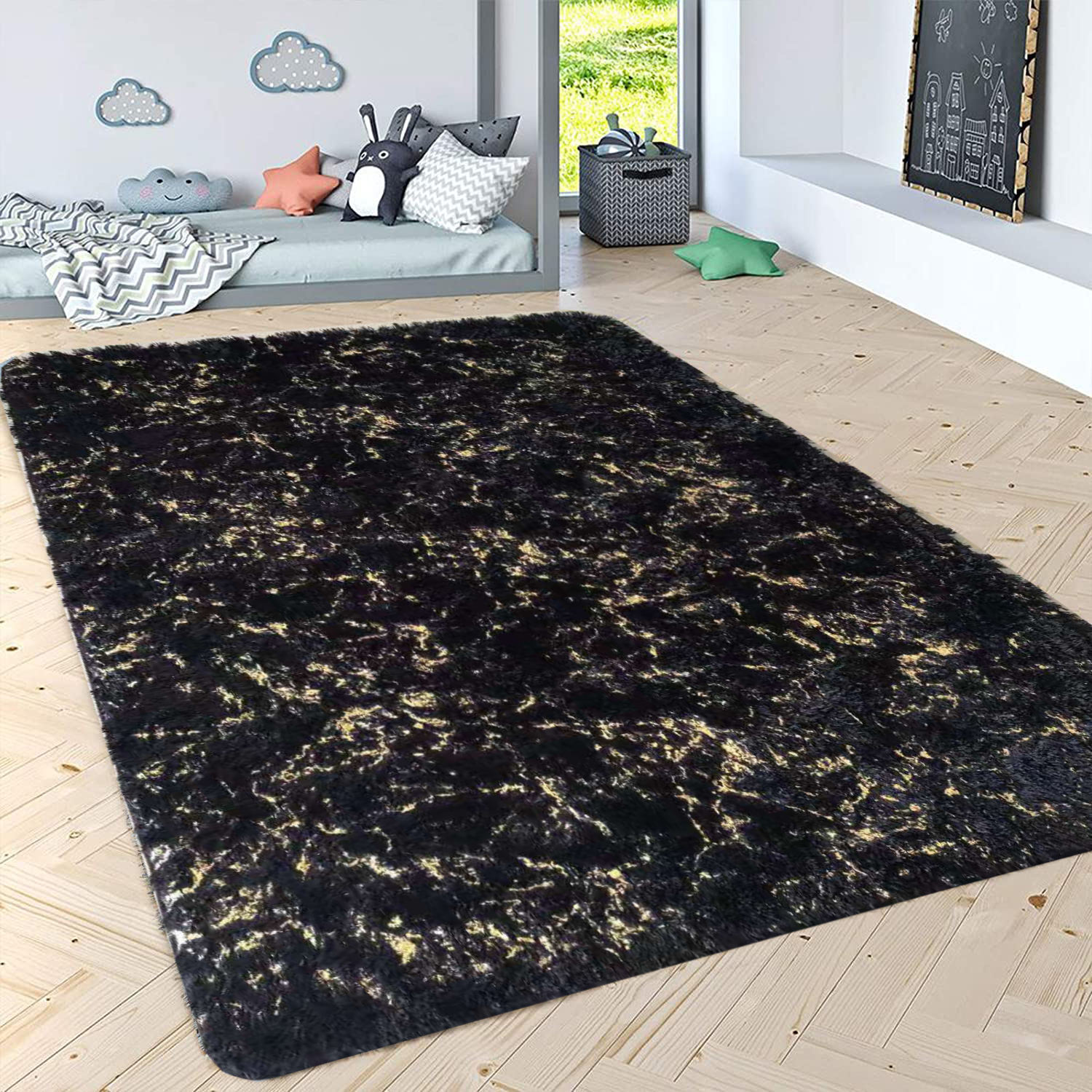 Amazon Hot Selling Center Shaggy Sebuleni Rug dhahabu Silver gold blocking Comfy Floor Rug Area Carpet