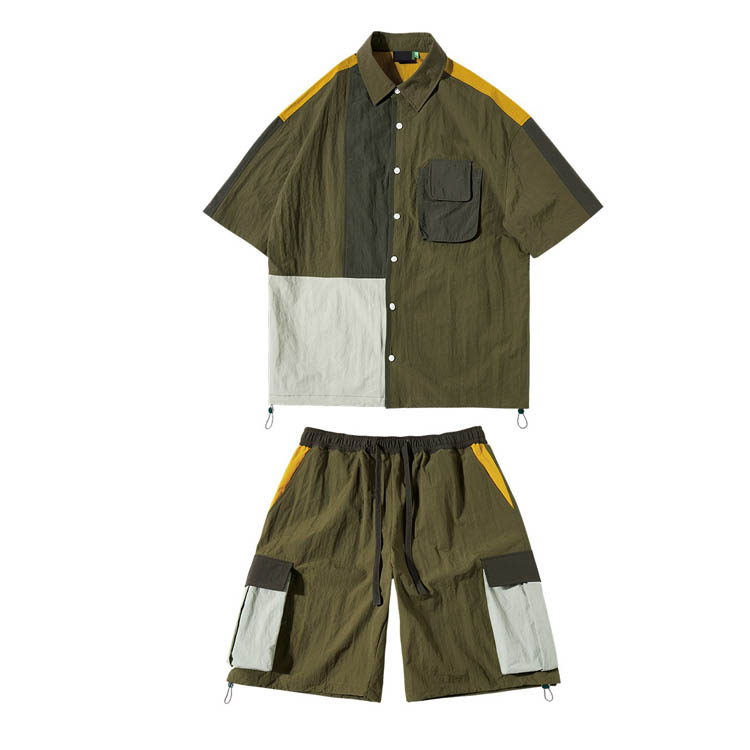 Stylish Men Two-piece Sets Nylon Colorblock Shirts and Shorts Tracksuit Sets