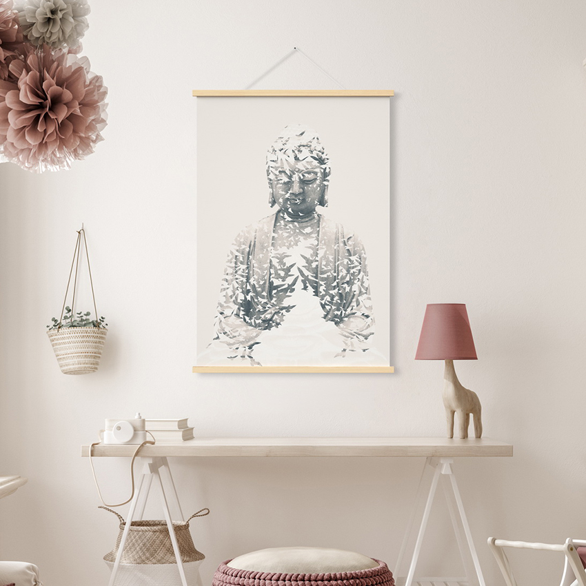 Buddha silhouette scroll canvas painting