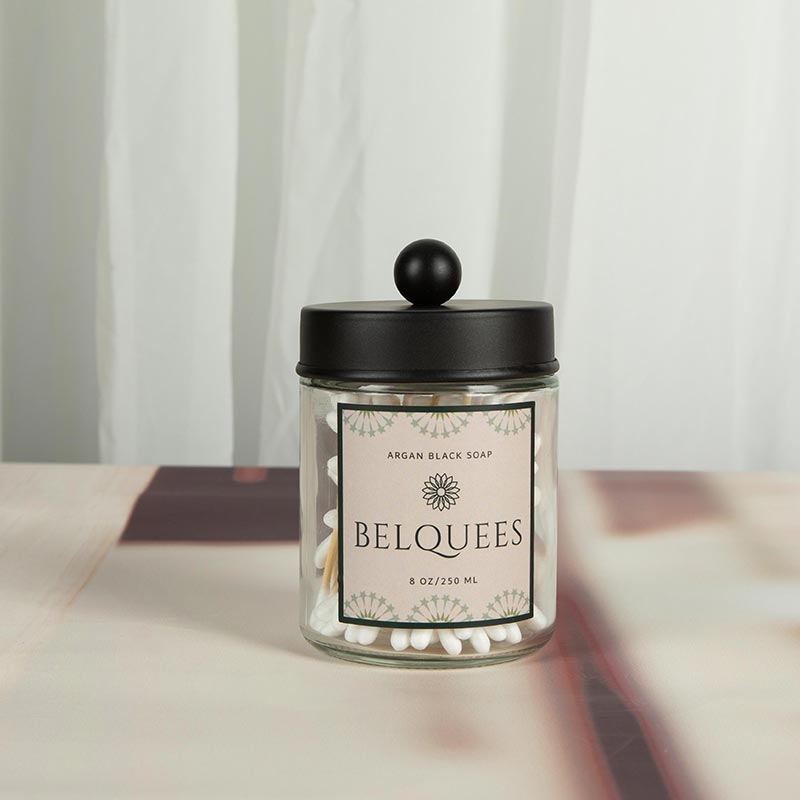 د کاټن سواب شیشې کانټینر 8oz د ذخیره کولو جار د فلزي پوښونو سره