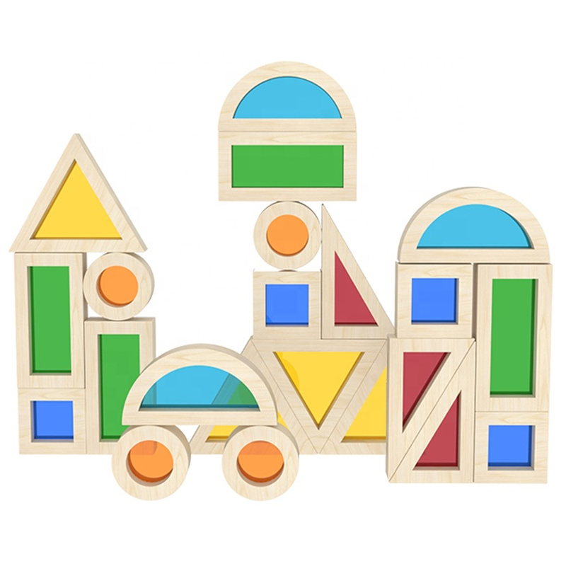 Mtoto wa Chumba Kidogo Montessori Toy Stacker ya Upinde wa mvua Kuweka Rainbow ya kijiometri Vizuizi vya mbao vya Toy