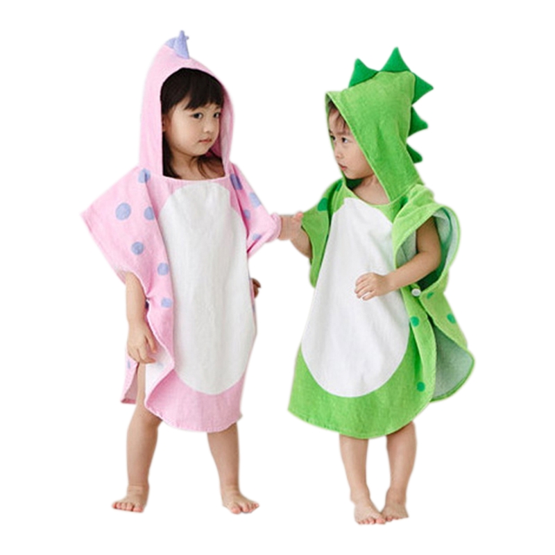 Velour printed kids poncho with dinosaur design