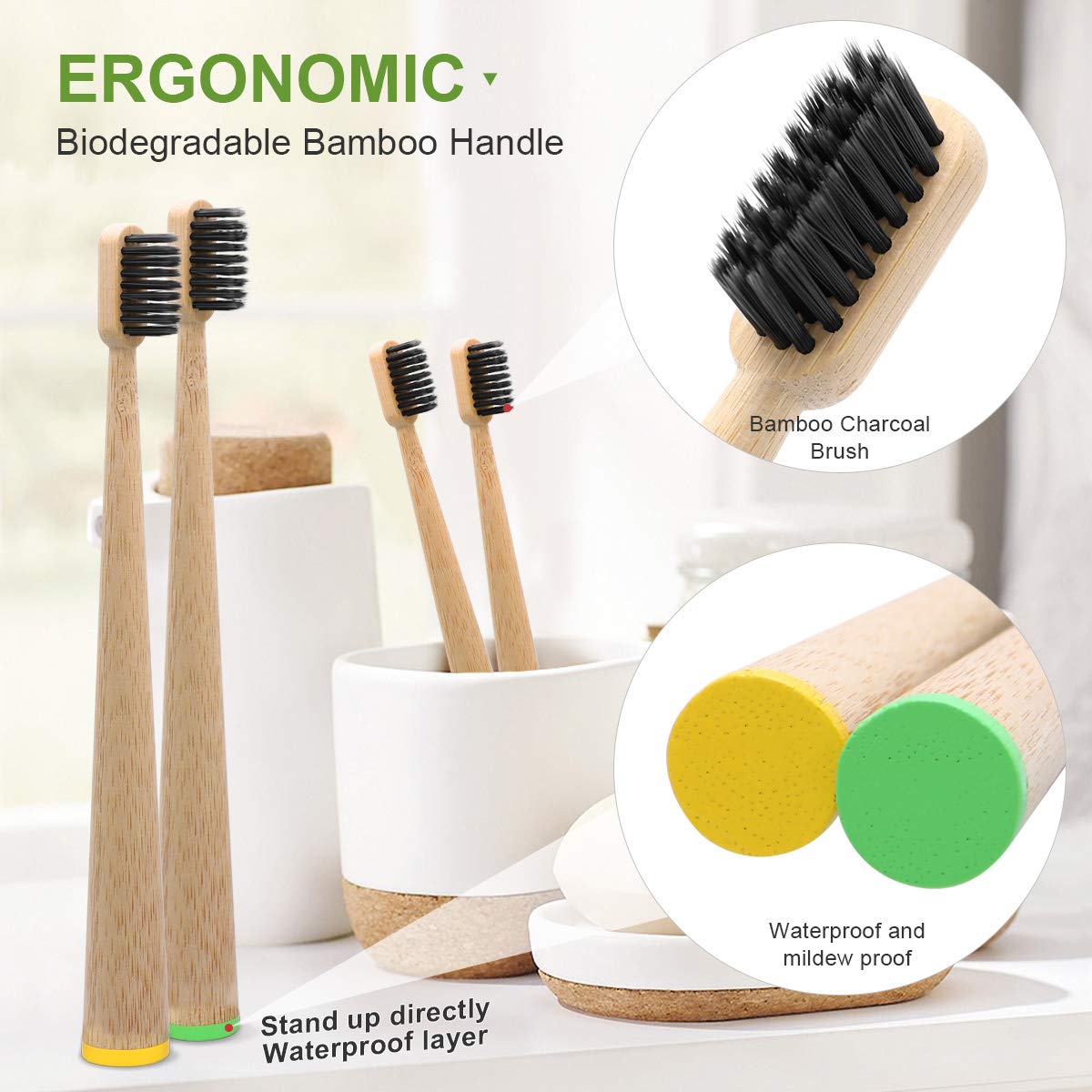 Cepillo de dentes de bambú de viaxe, ecolóxico e biodegradable, reciclable para o coidado bucal