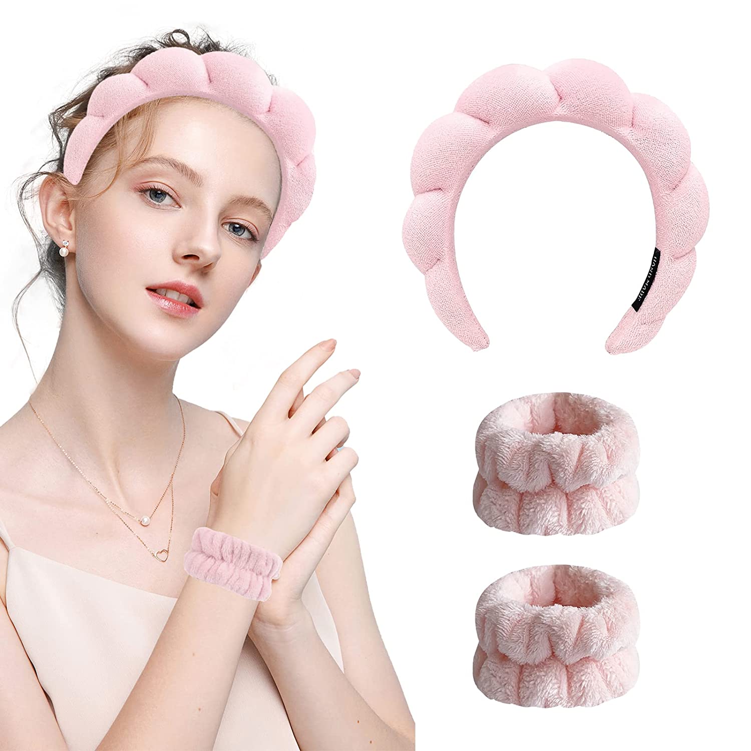 Sponge Spa Headband Makeup Headband and Wrist Washband Set