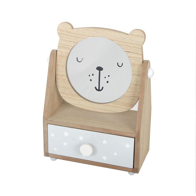 Table Wooden Dressing Case Makeup Mirror Bear Shape