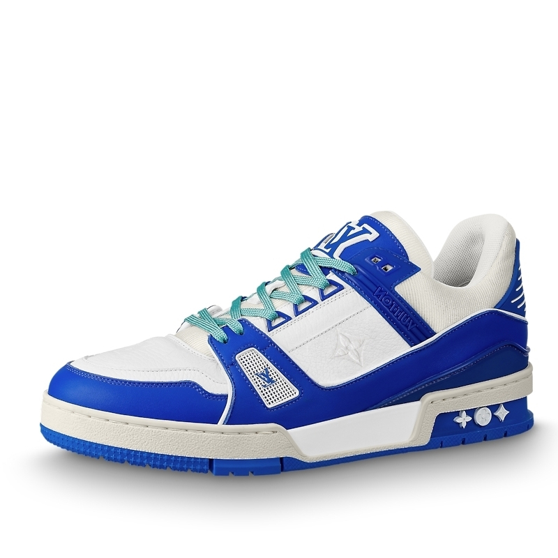 Awọn sneakers olukọni LV ni monogram buluu denim