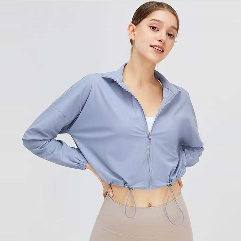 Athletic Lightweight Sports Cropped Zip-up Jacket with Drawstring